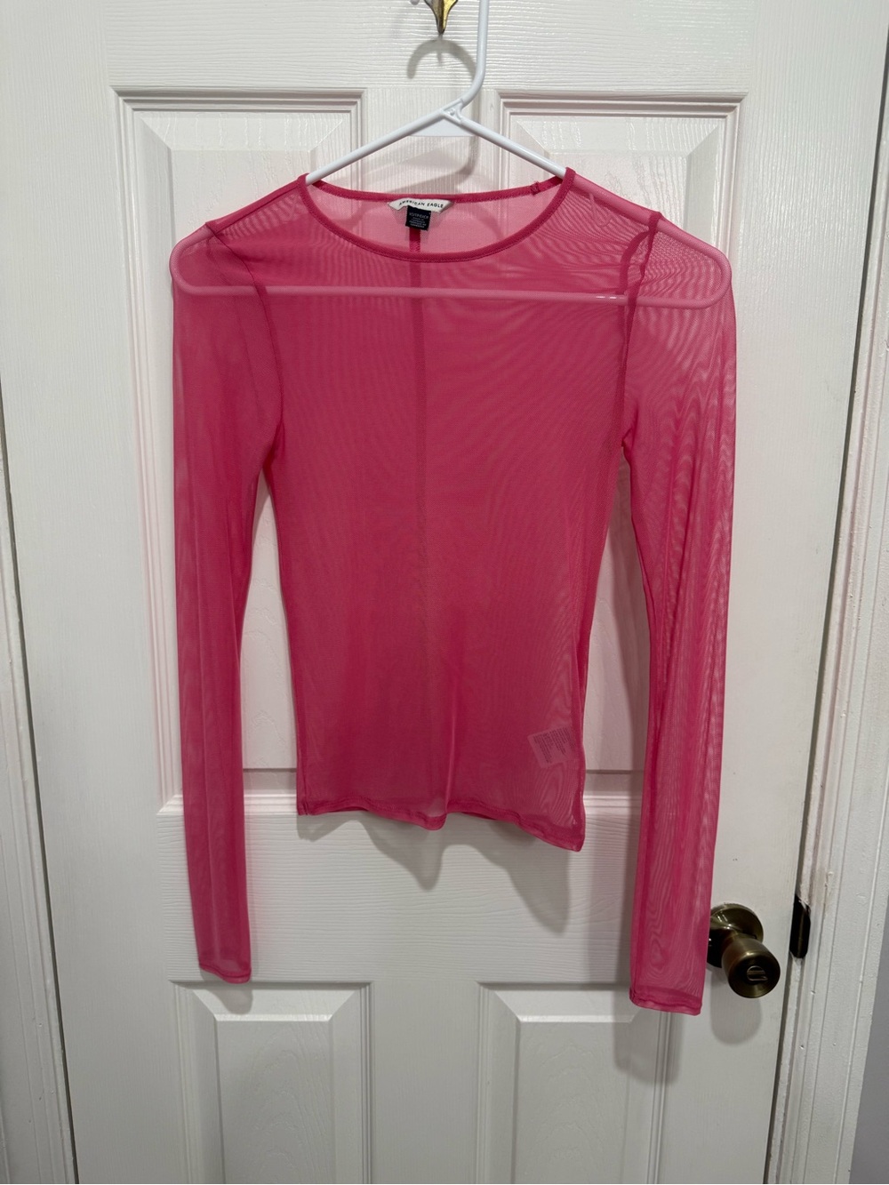 American Eagle Outfitters Pink Sheer Long Sleeve Mesh Top